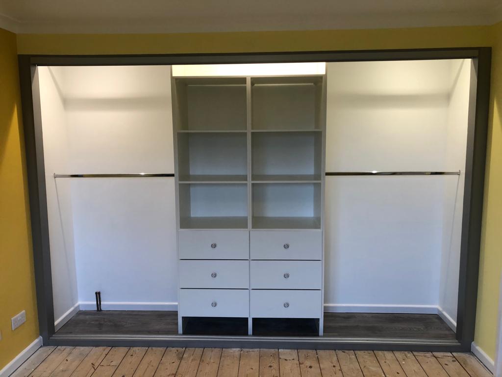 Grey frame with white drawers and shelving in Pontypridd