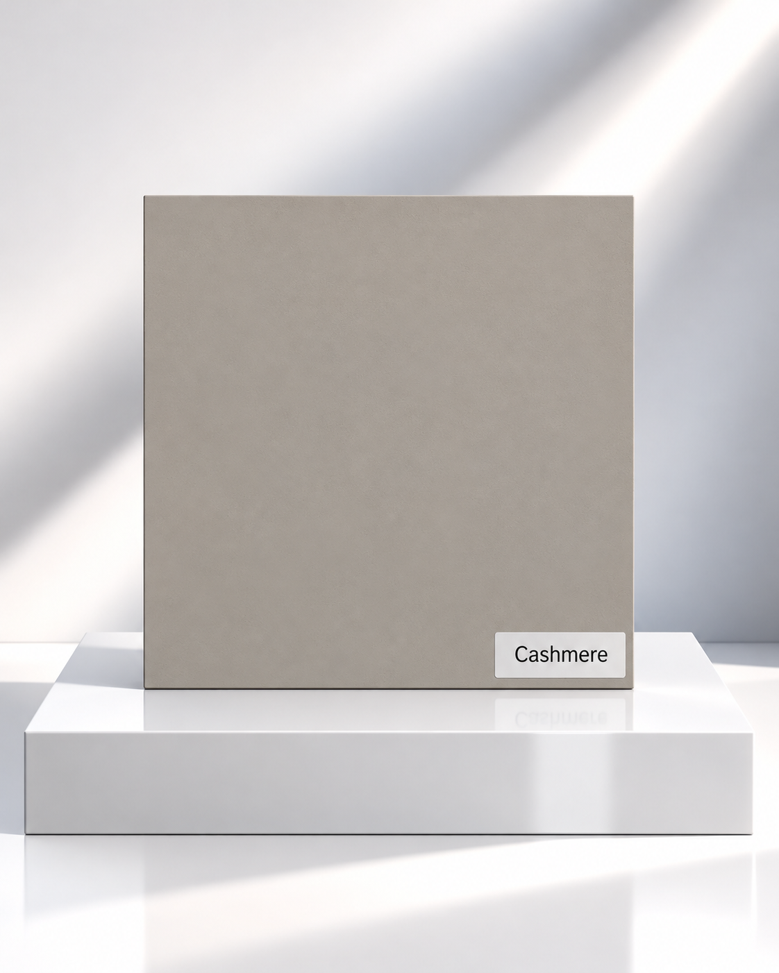 Cashmere solid wardrobe panel sample on a white plinth