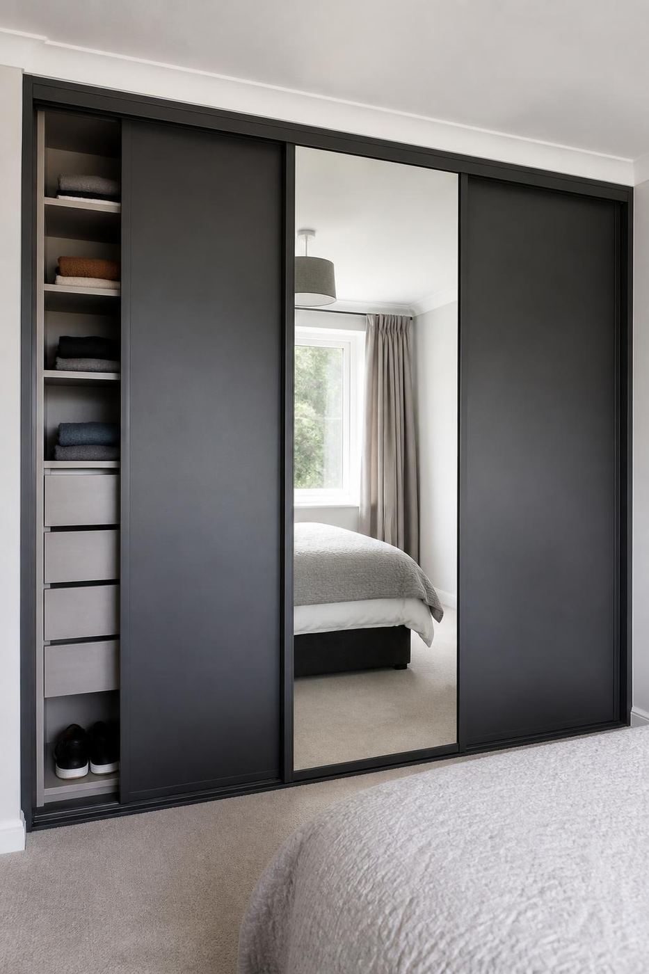 Cashmere solid doors across a main bedroom wall in Porthcawl