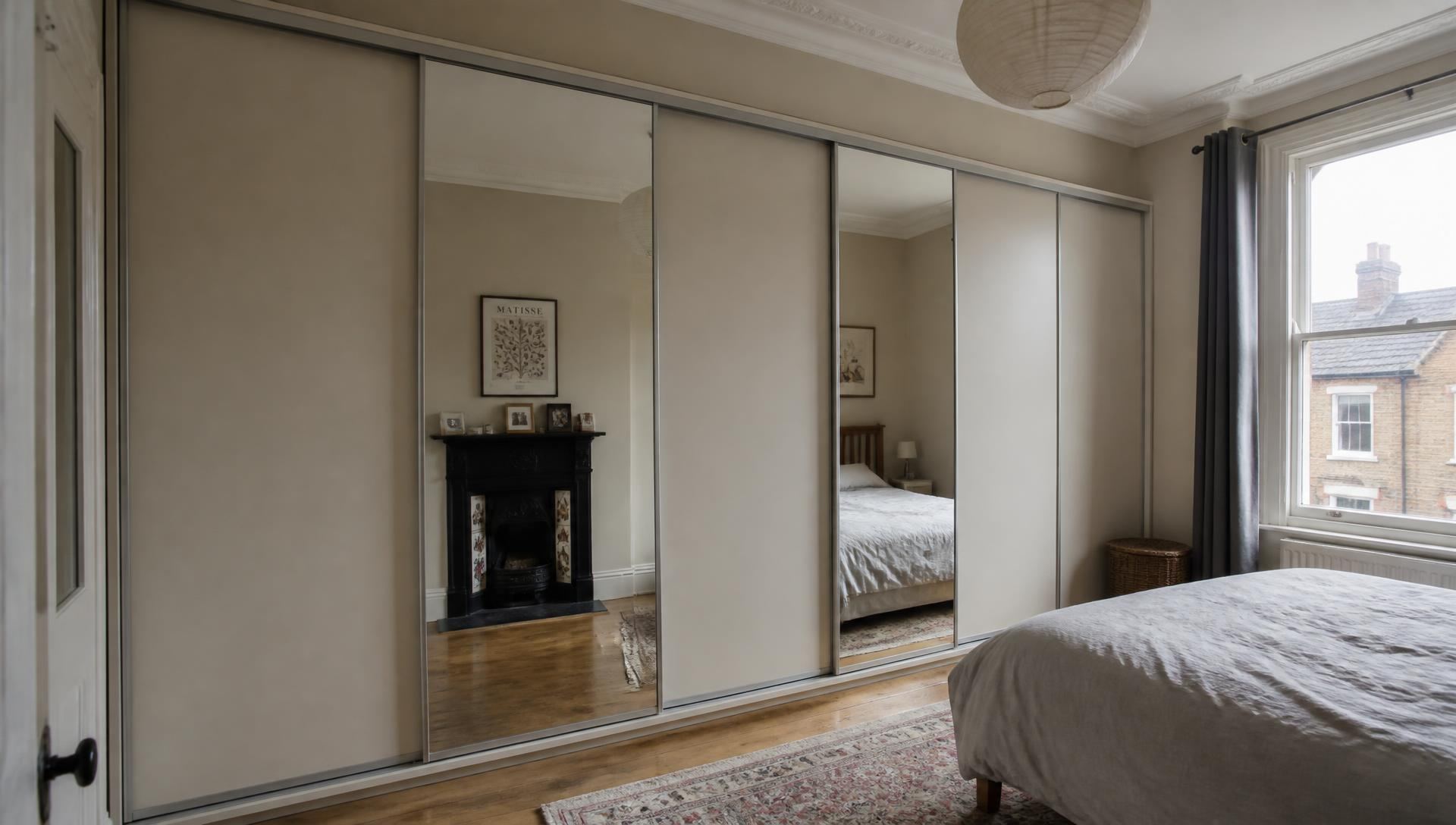 Mirror sliding wardrobe doors fitted in a Victorian terrace bedroom in Cardiff