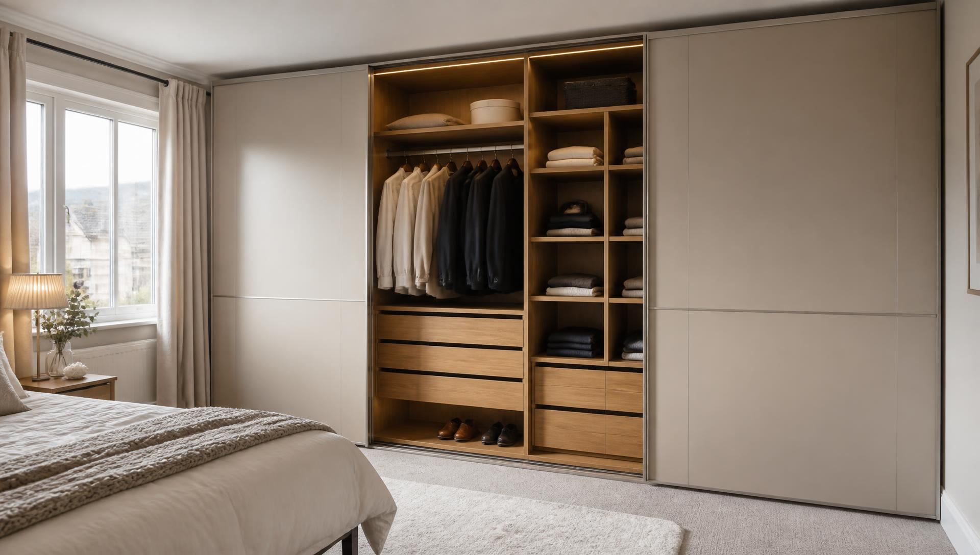 Fitted sliding wardrobes with mirror doors in a South Wales bedroom