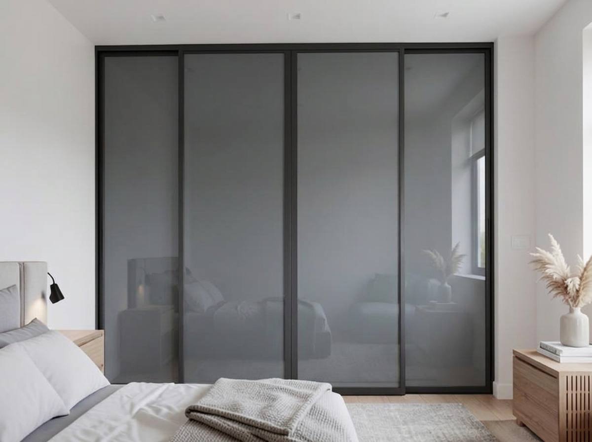 Glass sliding wardrobe doors made in the SP Mirror Wardrobes workshop in South Wales